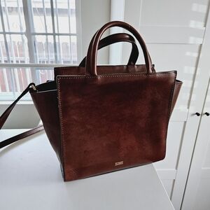 Closed Rich Brown Leather Crossbody Bag